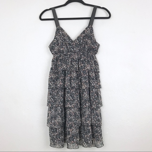 Old Navy Ruffle Floral Dress Ribbon Straps XS Gray Multi Color Flower Print - Picture 1 of 7